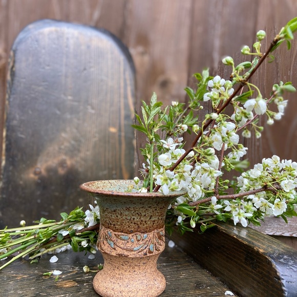 Robin Righton Canadian Studio pottery /wax resistance / 1970s / stoneware vase - Picture 5 of 5